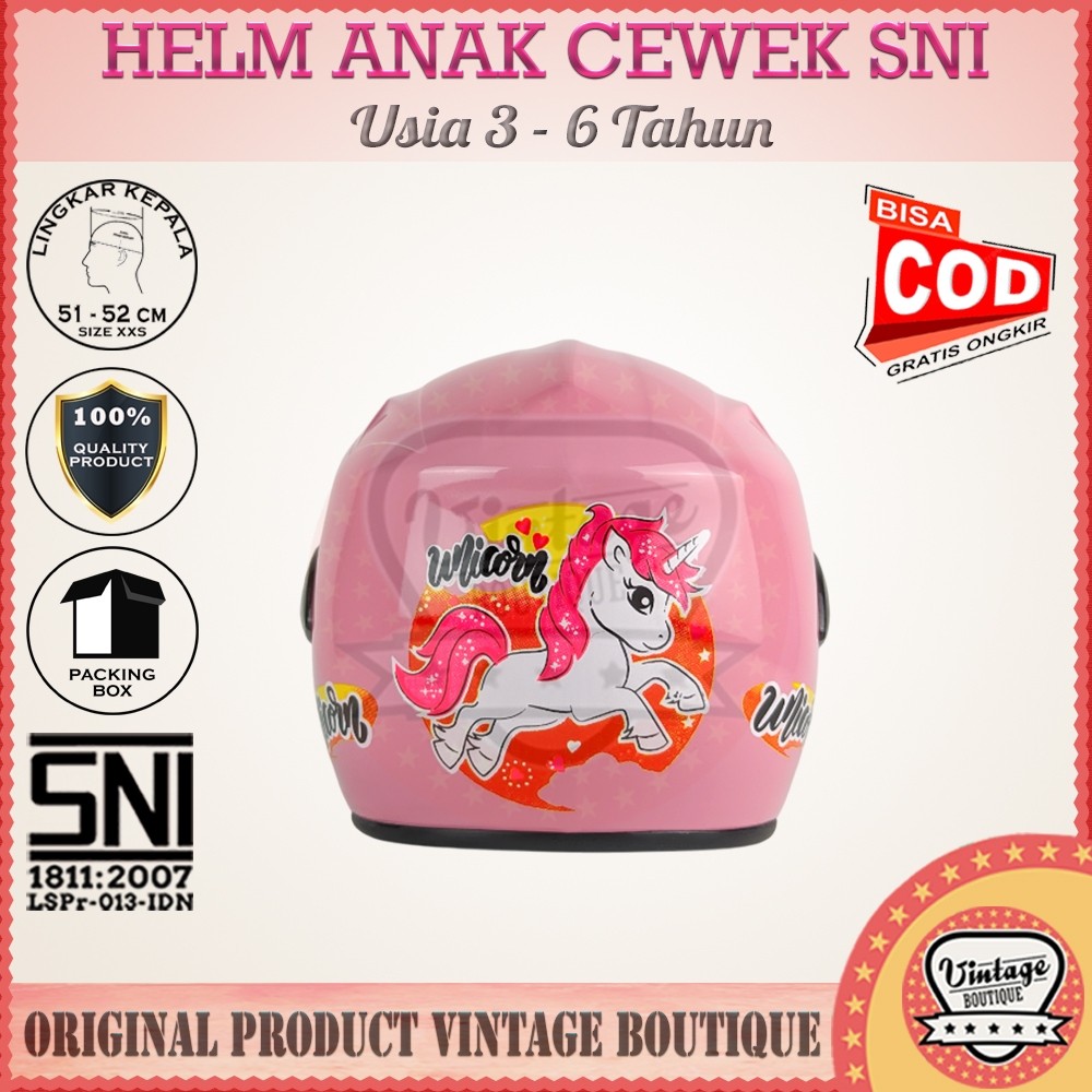 Helm Anak SNI Balita usia 3 4 5 6 Tahun Motif Kuda Unicorn