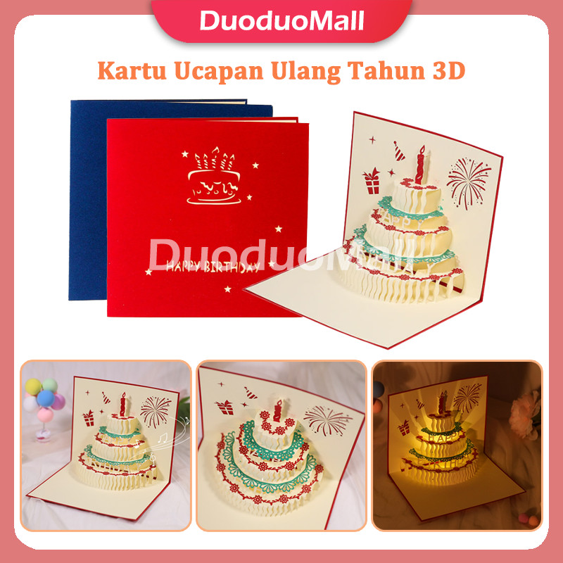 Kartu Ucapan Ulang Tahun Pop Up 3D dengan musik + Lampu /Kue Ulang Tahun Cahaya Kartu Ucapan