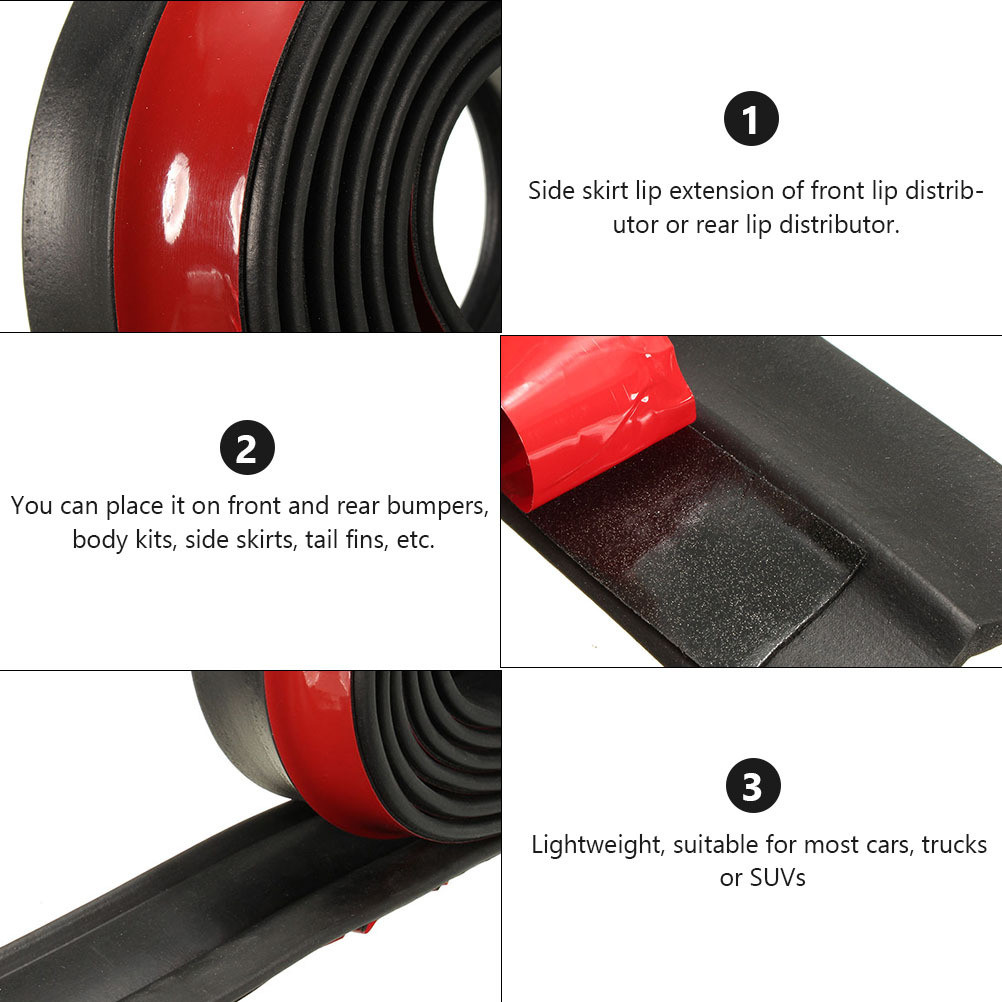 1pc Rubber Bumper Protector Strip Lightweight Adhesive Side Skirt Lip Extension For Front Rear Bumpe
