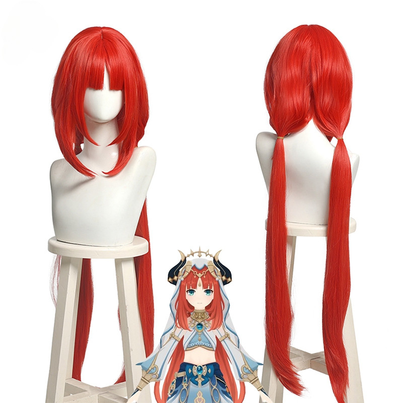 Genshin Impact Nilou Cosplay Wig Synthetic Hair Women Long Red Wig Ponytail Wig Heat Resistant Wigs