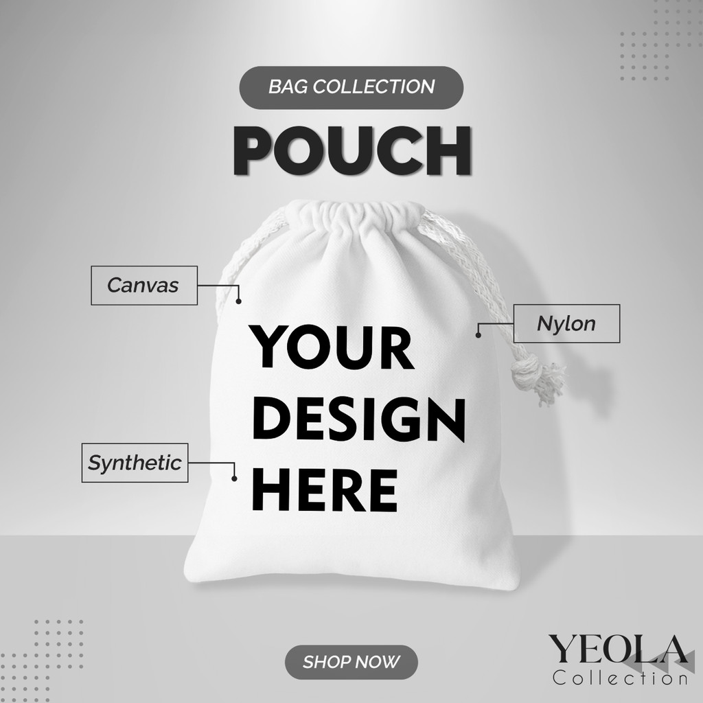 YEOLA Pouch Serut Putih CUSTOM TEBAL Bahan Kanvas 100% Satuan Lusinan Murah
