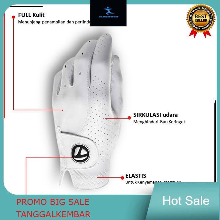 Sarung Tangan GOLF Kulit LEATHER GLOVE pria Warna putih