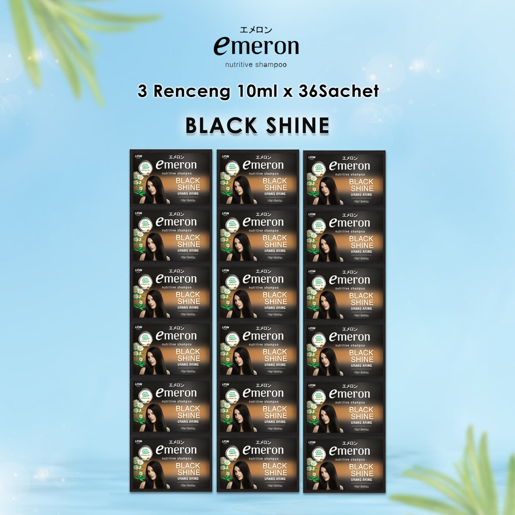 [3 Renceng] Emeron Shampoo Black Shine 10ml x 36 Sachet – Rambut Hitam Berkilau & Lembut