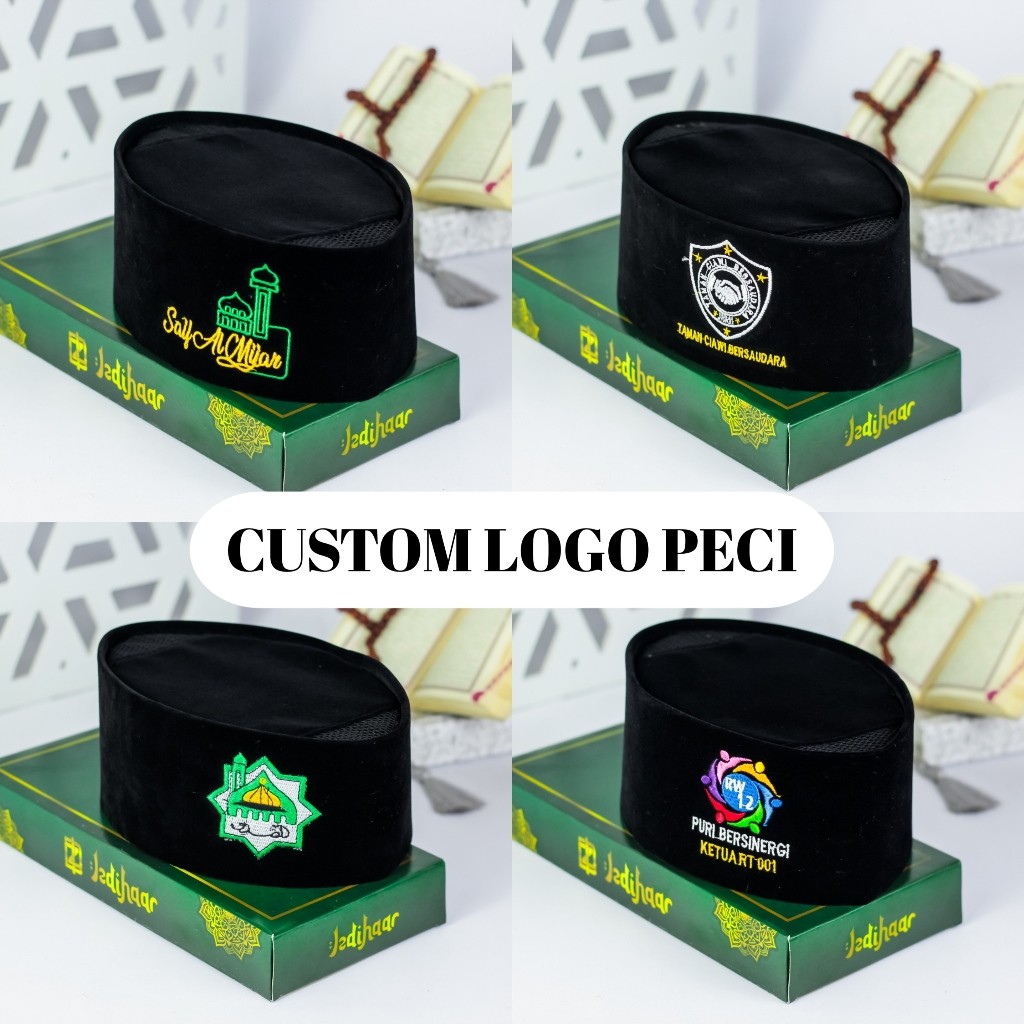 Custom Logo Peci Songkok Kopiah – Cocok untuk Pesantren, Sekolah, Madrasah, Organisasi Desain Sesuai