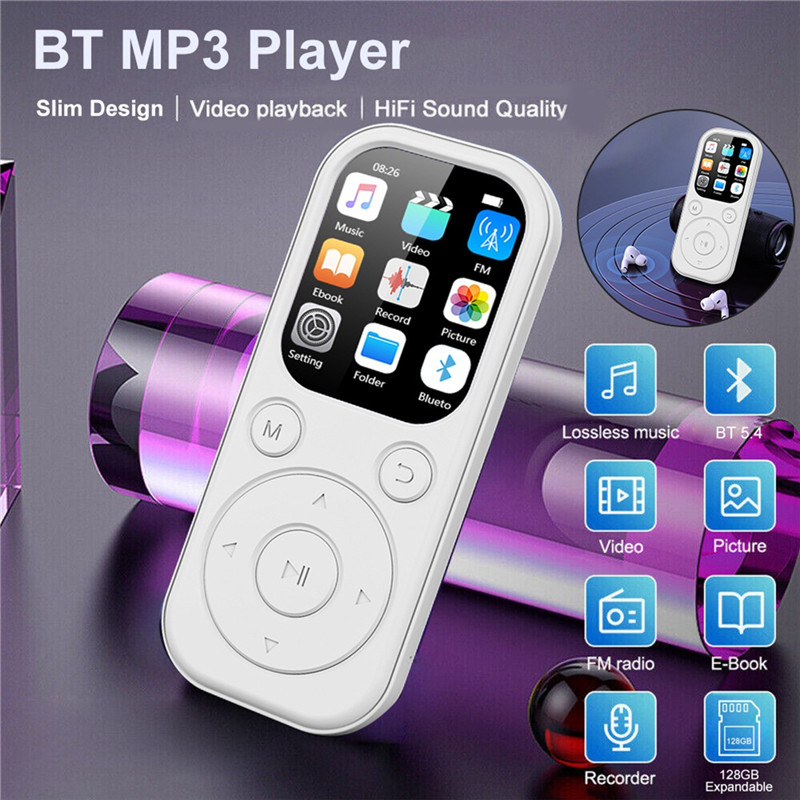 GROCE-MP3 Player Sports Mini MP3 Bluetooth 5.4 With Screen Video Music Player Support FM Radio