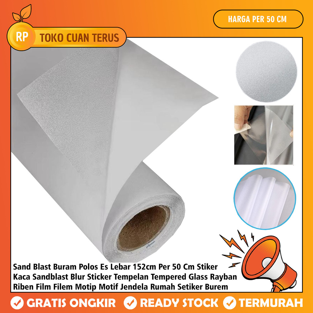 Sandblast Blur Lebar 152cm Stiker Kaca Buram Per 50 Cm Sand Blast Polos Es Sticker Tempelan Tempered