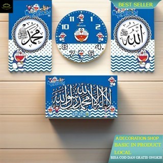 1 Set 1 Jam Dinding Analog Clock + Kaligrafi - Doraemon Set COD