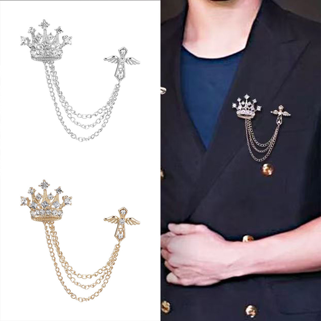 【1PC】Bros Mahkota dan Salib Pin Kerah Mahkota Bros Jas Blazer Bros Kerah Kemeja