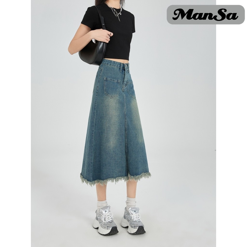 【ManSa】Rok Denim Wanita Fashion / Rok Fishtail Wanita / Rok Korea Denim / Rok Panjang Wanita / Rok H