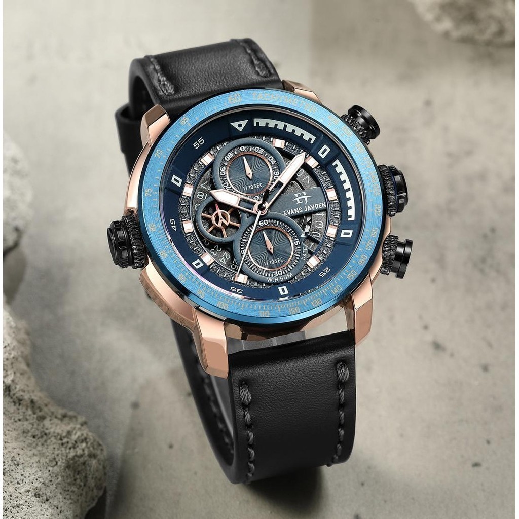 Terlaris Evans Jayden Jam Tangan Pria 9466 Kulit Kaca Sapphire Water Resistant 5 ATM [SALE]