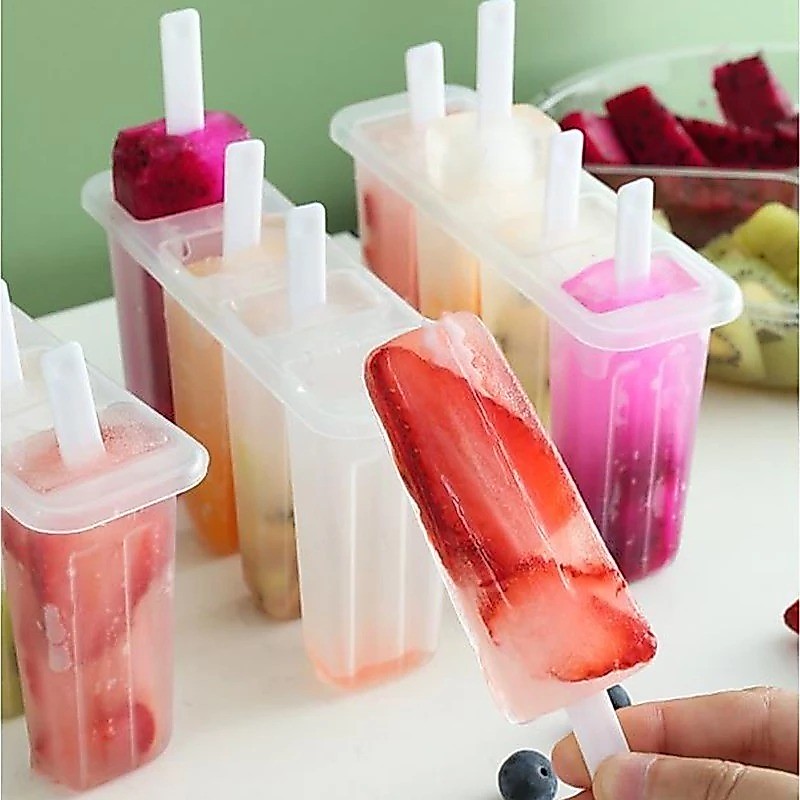 (BOW) Cetakan Es Lilin 4 Sekat Plastik Frozen | Alat Pembuat Es Krim Stik Praktis