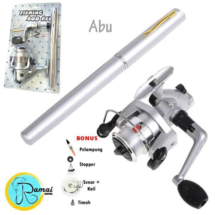 Satu set Joran Pen mini alat pancing pulpen casting dan spinning - spinning abu