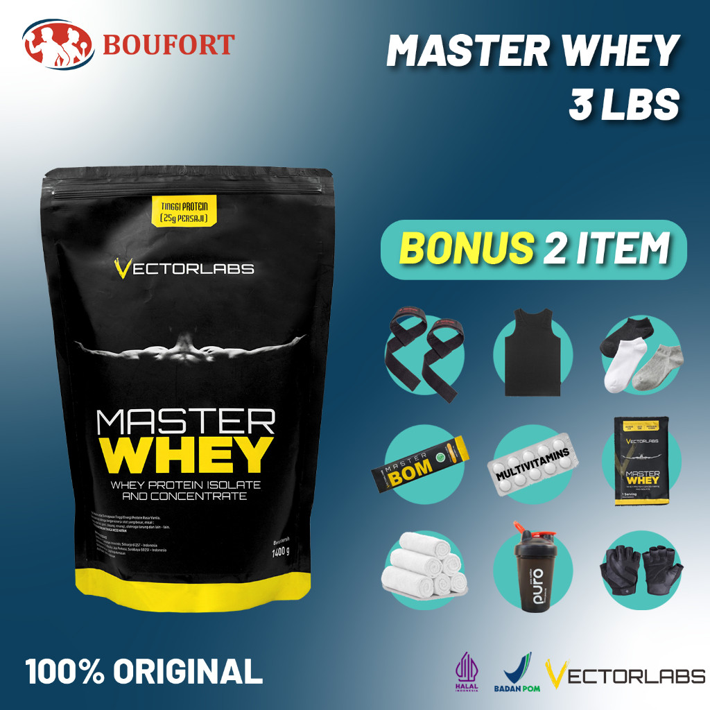 [ ORIGINAL ] MASTER WHEY 3LBS VECTORLABS 12 SACHET SUSU PROTEIN ISOLATE CONCENTRATE