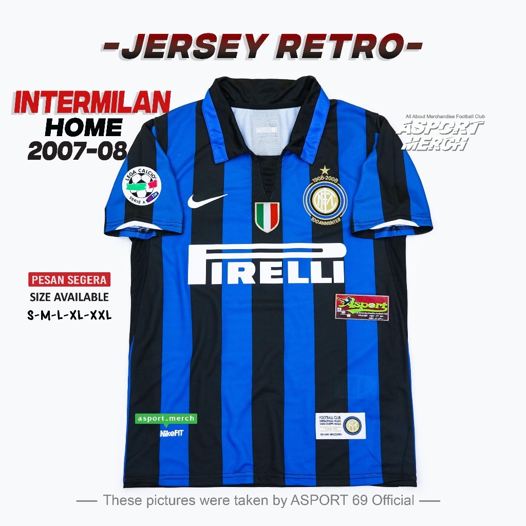 JERSEY BOLA RETRO INTER HOME 2007 2008 CENTENARY JERSEY INTER RETRO HOME 07 08