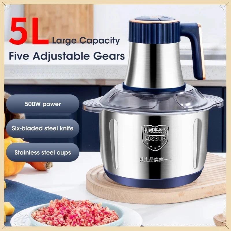5L 304 Stainless Steel Electric Meat Grinder Multifunctional Food Chopper Slicer Mincer Baby Food Pr