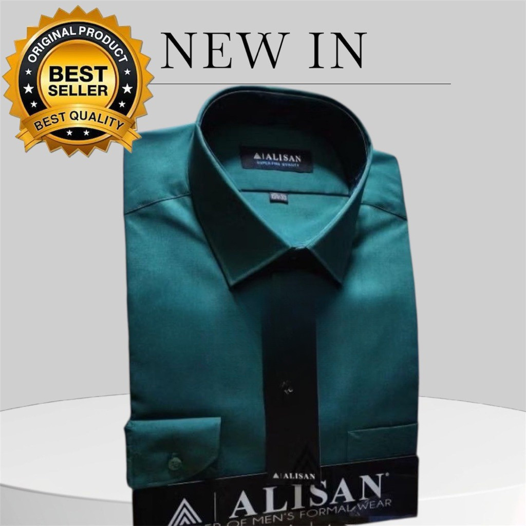 Kemeja Alisan Polos Original Model Reguler Hijau Botol Katun Polyester