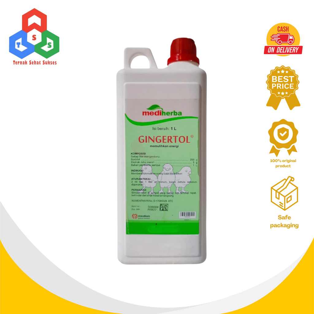 GINGERTOL 1 Liter MEDION Obat Suplemen Herbal Unggas Ayam Penguat Tenaga Stamina Jahe Merah Sorbitol