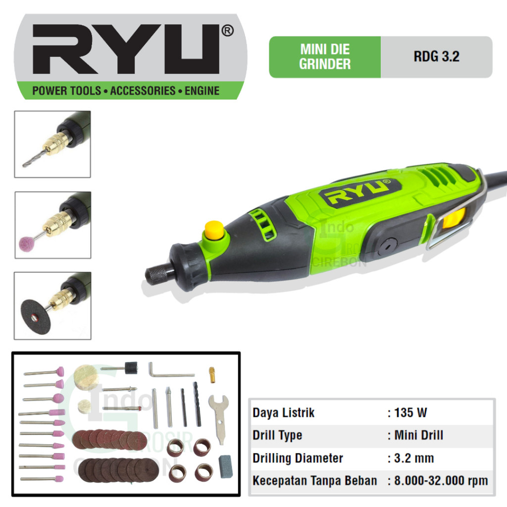 RYU Die Grinder RDG 3.2 Mini Die Grinder Mesin Gerinda  Bor Tuner Porting Set Bor Tuner Turner Listr
