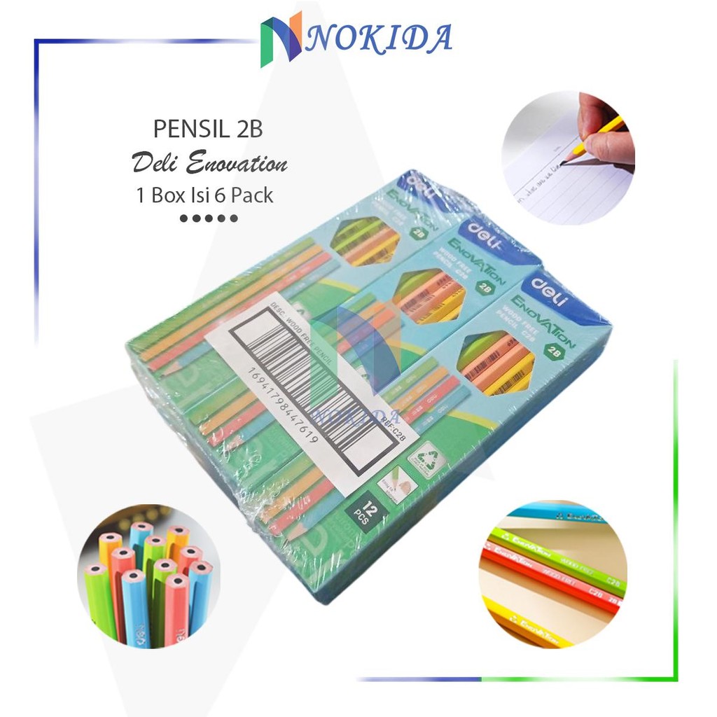 

Nokida Pensil 2B Deli Enovation [6 Pack] / 2 B Pencils / Pinsil Pingsil Pengsil Alat Tulis Sekolah