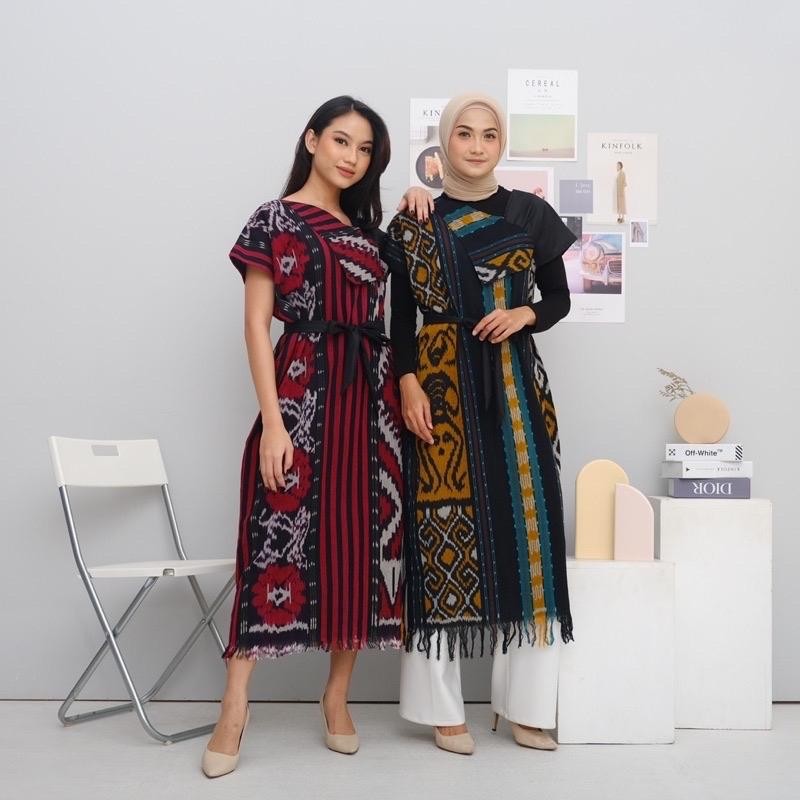 AURORA DRESS TENUN JEPARA TORAJA LOMBOK PAPUA  DRESS KONDANGAN Casual Panjang Laraswara Tenun & Bati