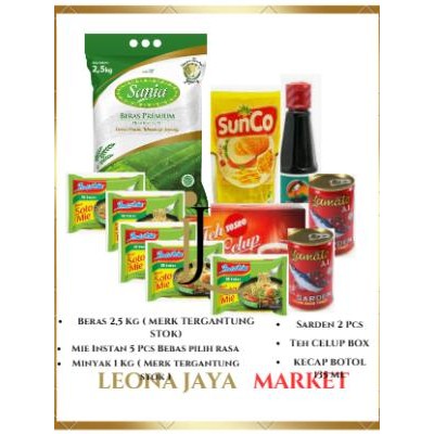 

LJ MARKET PAKET SEMBAKO 1 ( BERAS MIE MINYAK ) HAMPERS PARSEL BELANJA BULANAN LENGKAP 6 in 1