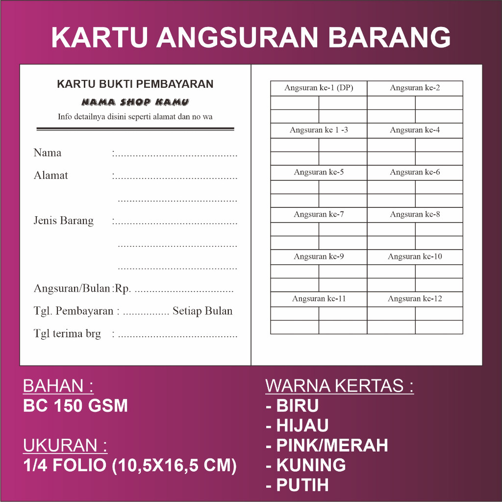 

KARTU ANGSURAN SALES | ANGSURAN BARANG | CICILAN BARANG | KREDIT BARANG