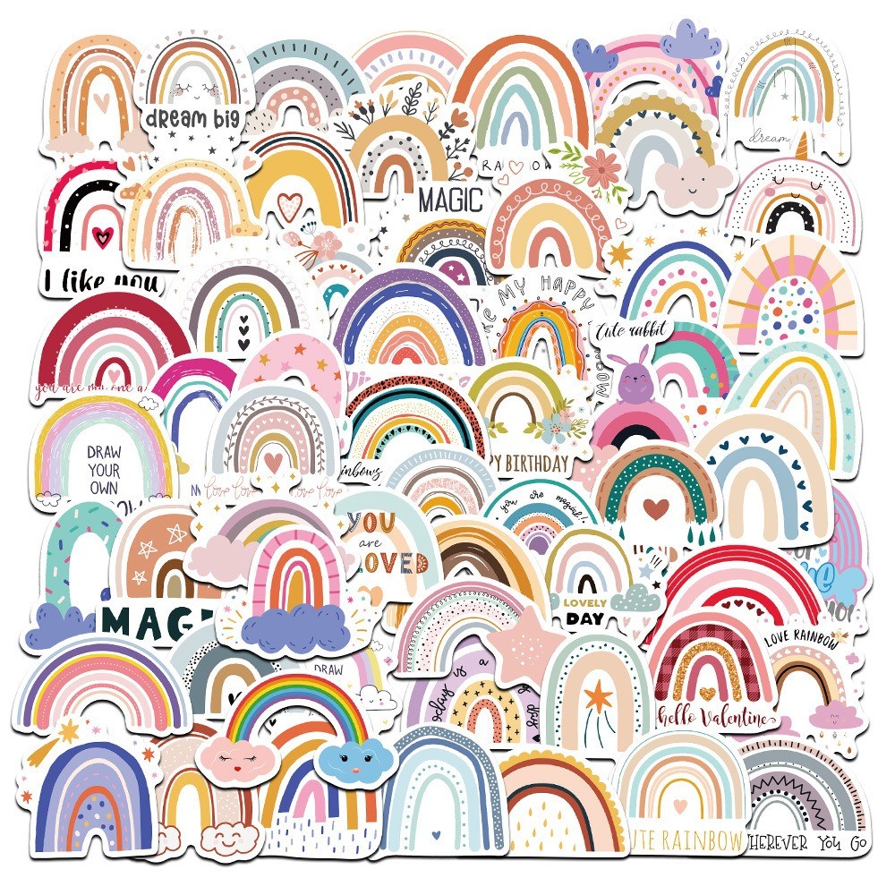 

60pcs Cartoon Rainbow Bridge Stickers Aesthetic Phone Bike Wall Scrapbook Motorcycle Waterproof Sticker for Kids Toys Gifts