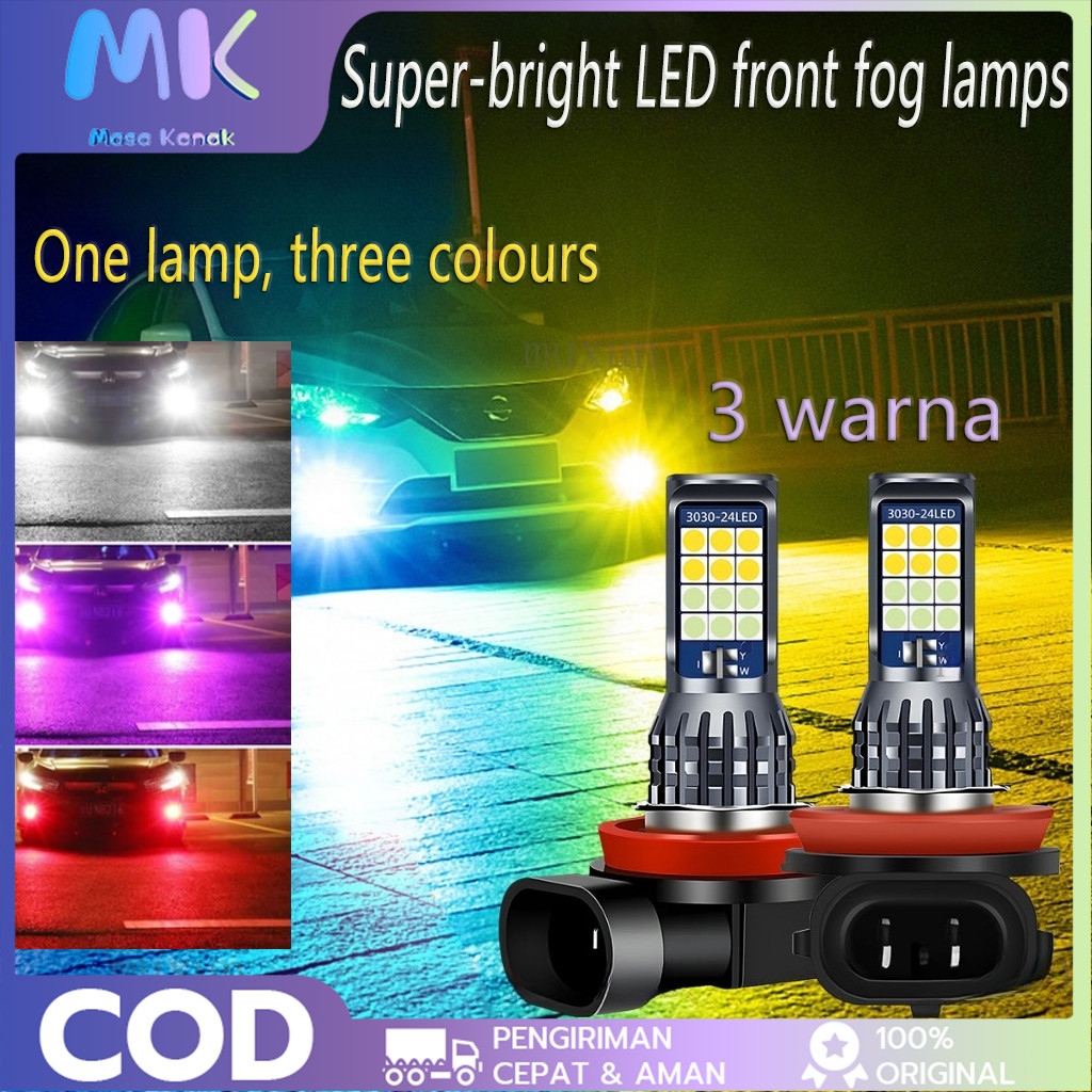 2Pcs/24Led Lampu Kabut Led Mobil 3 Warna Ganda H9 Bohlam Led H8 H11 H16(JP) Lampu Kabut Mobil Super 