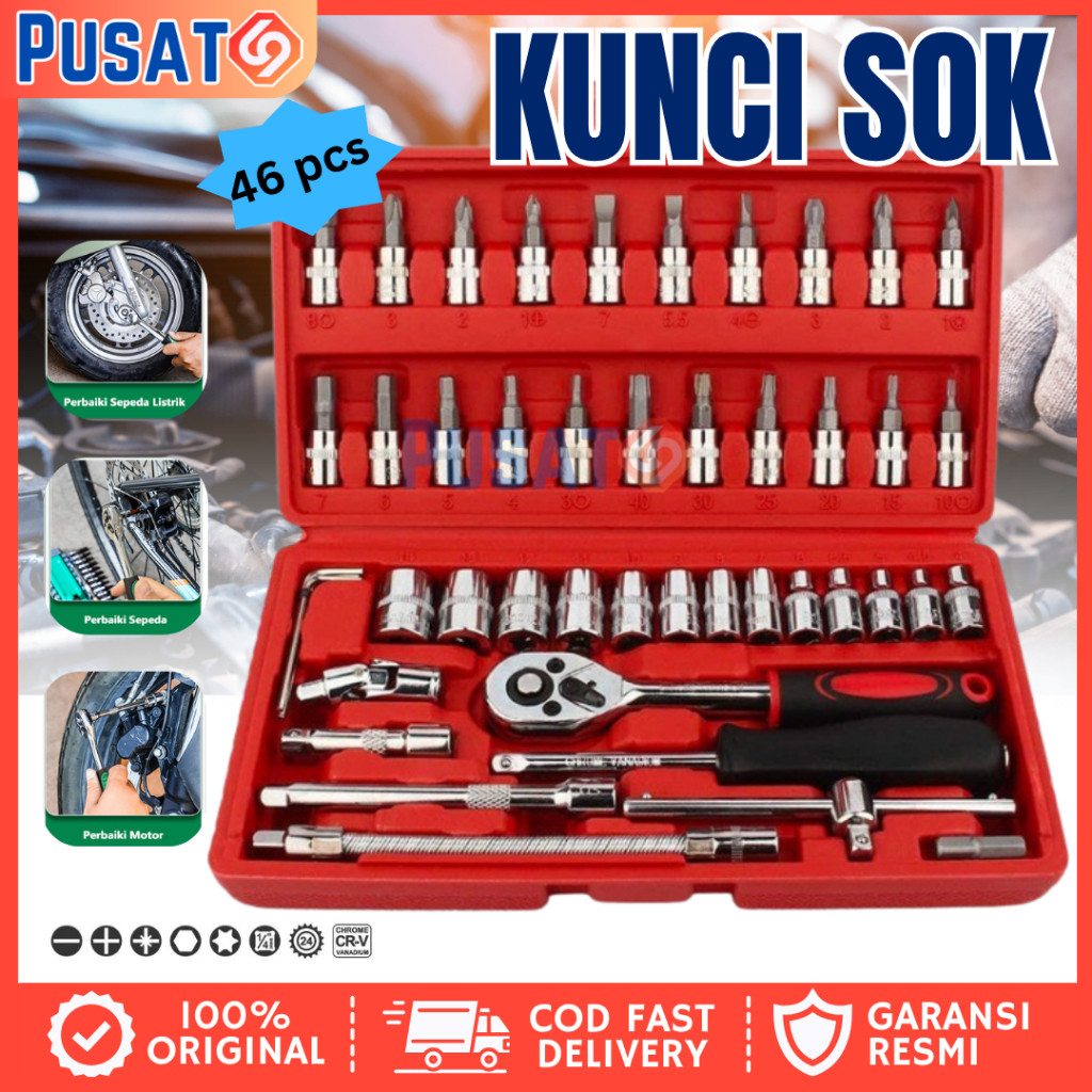 TERLARISKunci Shock Set Tekiro Kunci L Set Lengkap Kunci Sok Pas Set Tool 46 Pcs Ring