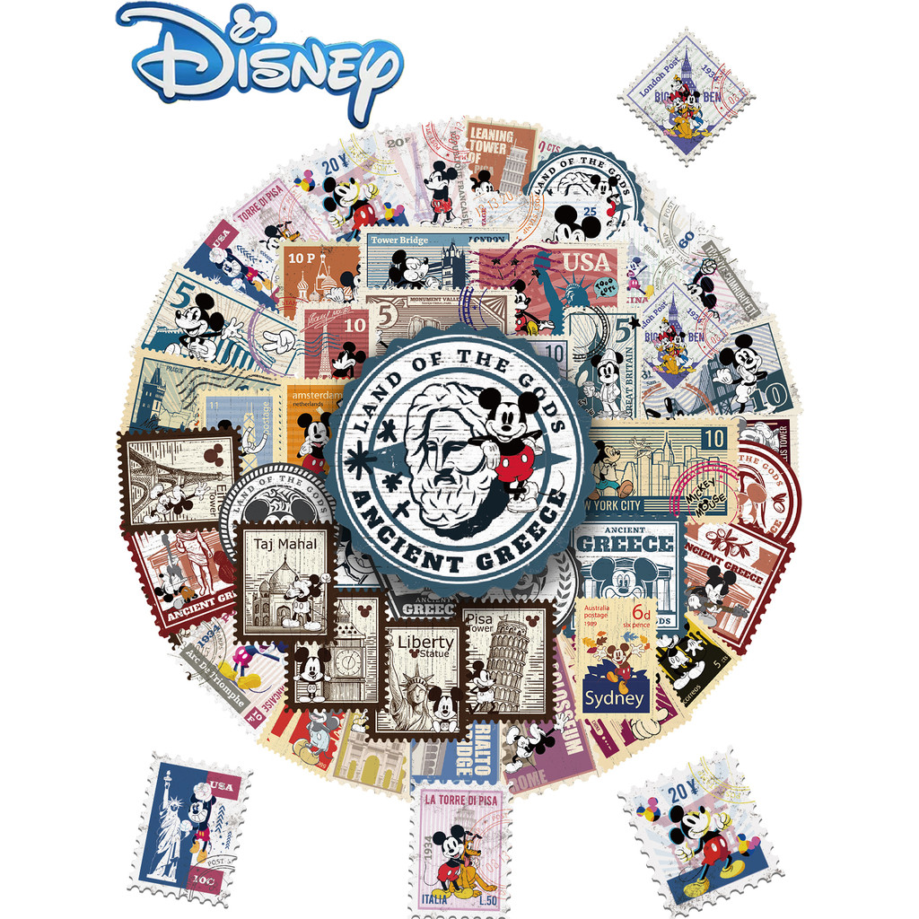 

50Pcs Disney Retro Mickey Stamps Vinyl Stickers Waterproof Cartoon Stickers for Laptops Water Bottles Notebooks and Cars