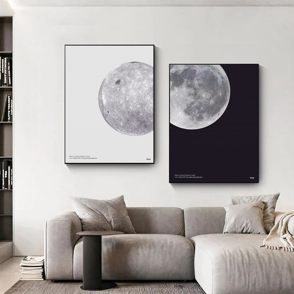 

Black White Simple Moon Wall Art Poster Nordic Style Planet Bedroom Living Room Home Decor Canvas Painting Prints Picture Mural