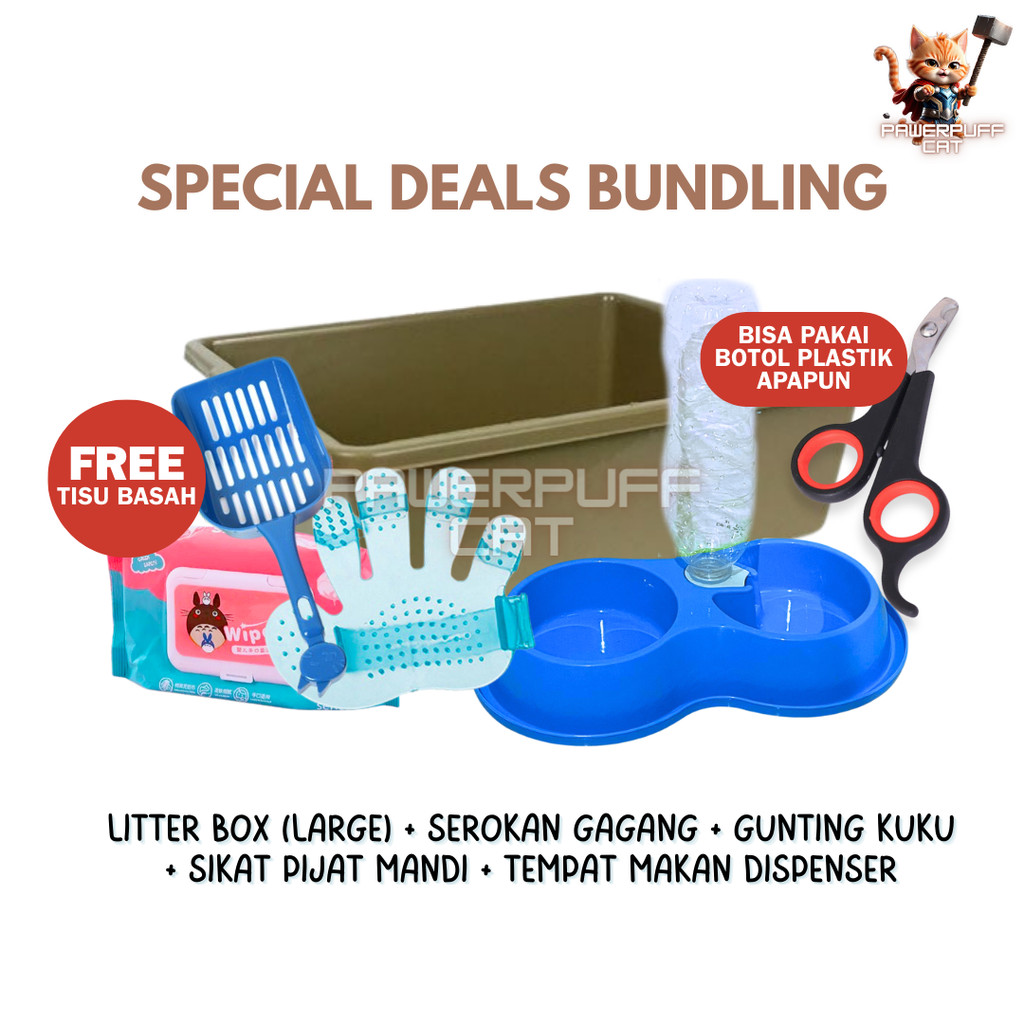 PPC Beli 5 Gratis 1 Tisu Basah Paket Starter Kit Perlengkapan Kucing Litter Box Jumbo Adopsi Kucing
