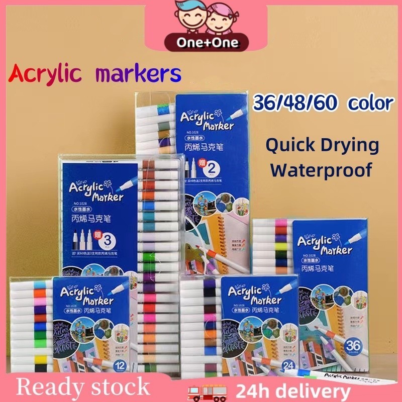 

New （COD）One+One Spidol Akrilik Marker Set 12/24/36/48/60/80/96 Warnas Paint MarkerPremium