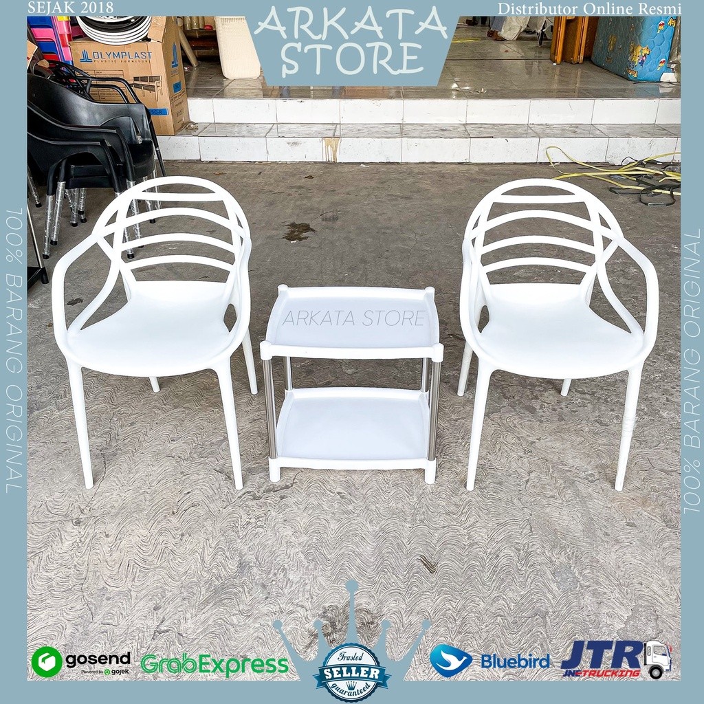 1 Set 2 Kursi KR161 Twin pan + Meja Teras T4050 / Kursi Set Modern Putih, Hitam Minimalis / Kursi Ta