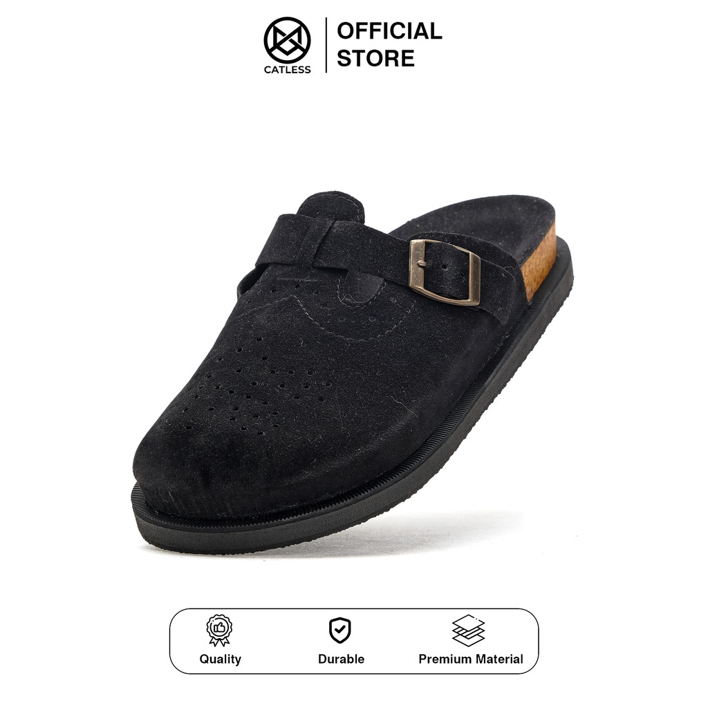 Catless Sandal Slop Panama Black - Sandal Casual Pria Wanita - Sendal clogs Pria Wanita Suede