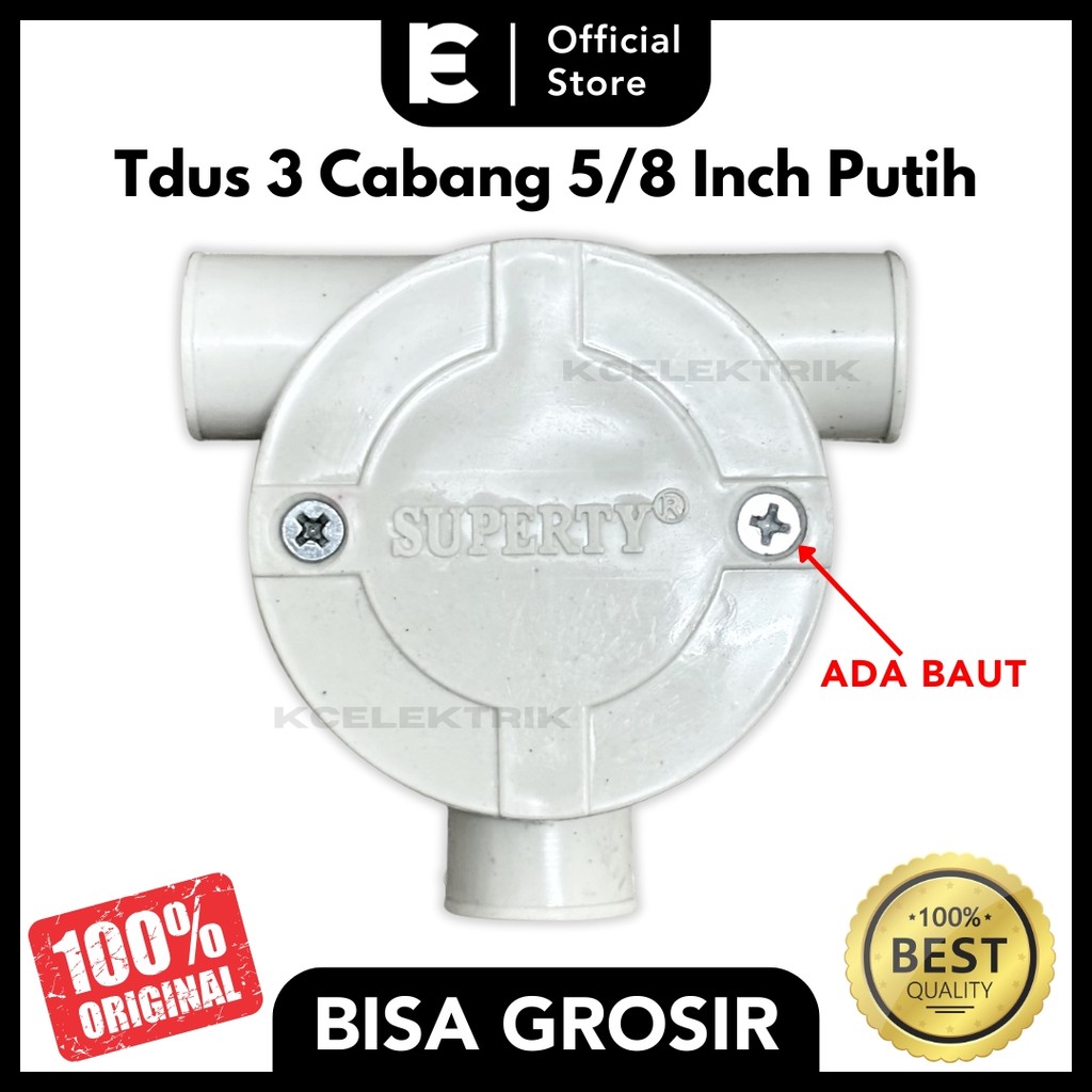 T Dus 5/8 Inch Putih Baut Kotak Sambungan Pipa Listrik 3 Cabang Instalasi Kabel