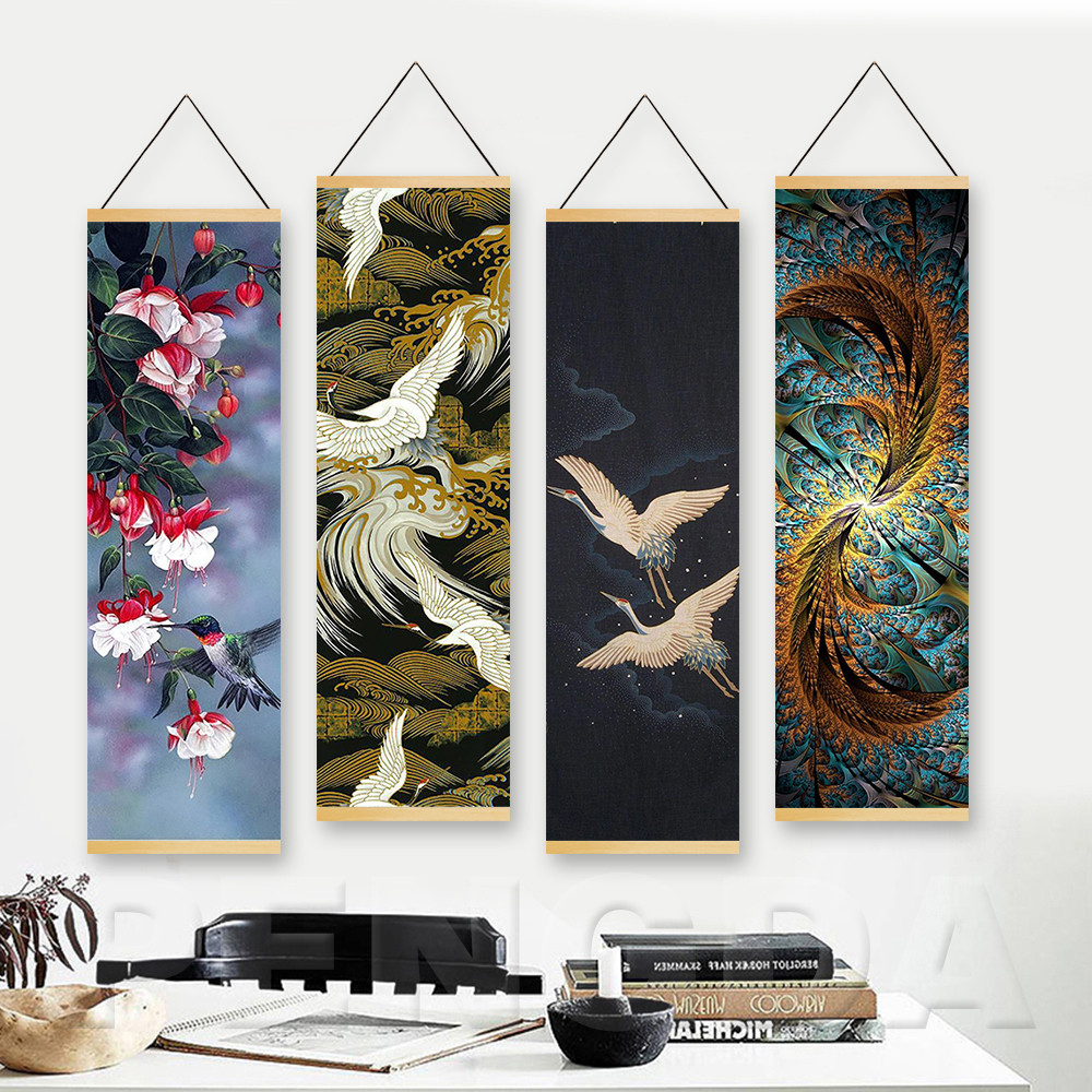 

Wall Art Canvas Hanging Painting Poster Red-crowned Crane Nordic Print Animal Picture Home Deco Scroll Children Room Unique Gift