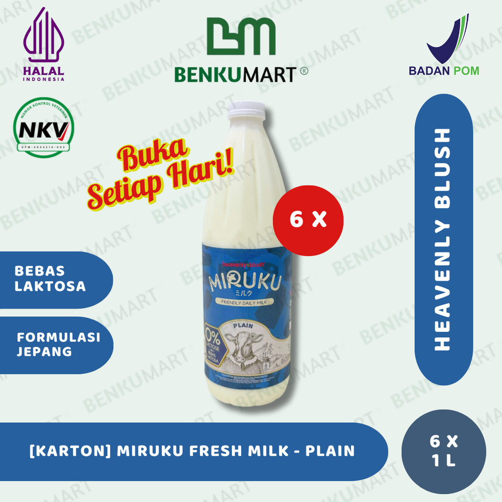 

[KARTON] Miruku Fresh Milk (6 x 1 Liter) | Heavenly Blush | Susu Segar Bebas Laktosa | Lactose Free isi 6 x 1L