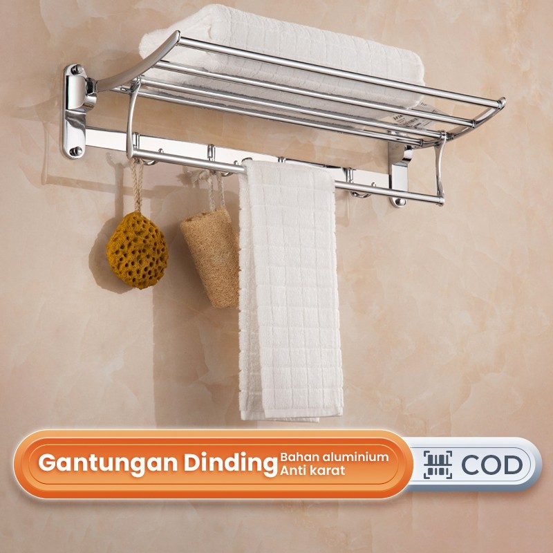 Gantungan jemuran dinding Rak Handuk 2 Tingkat Aluminium