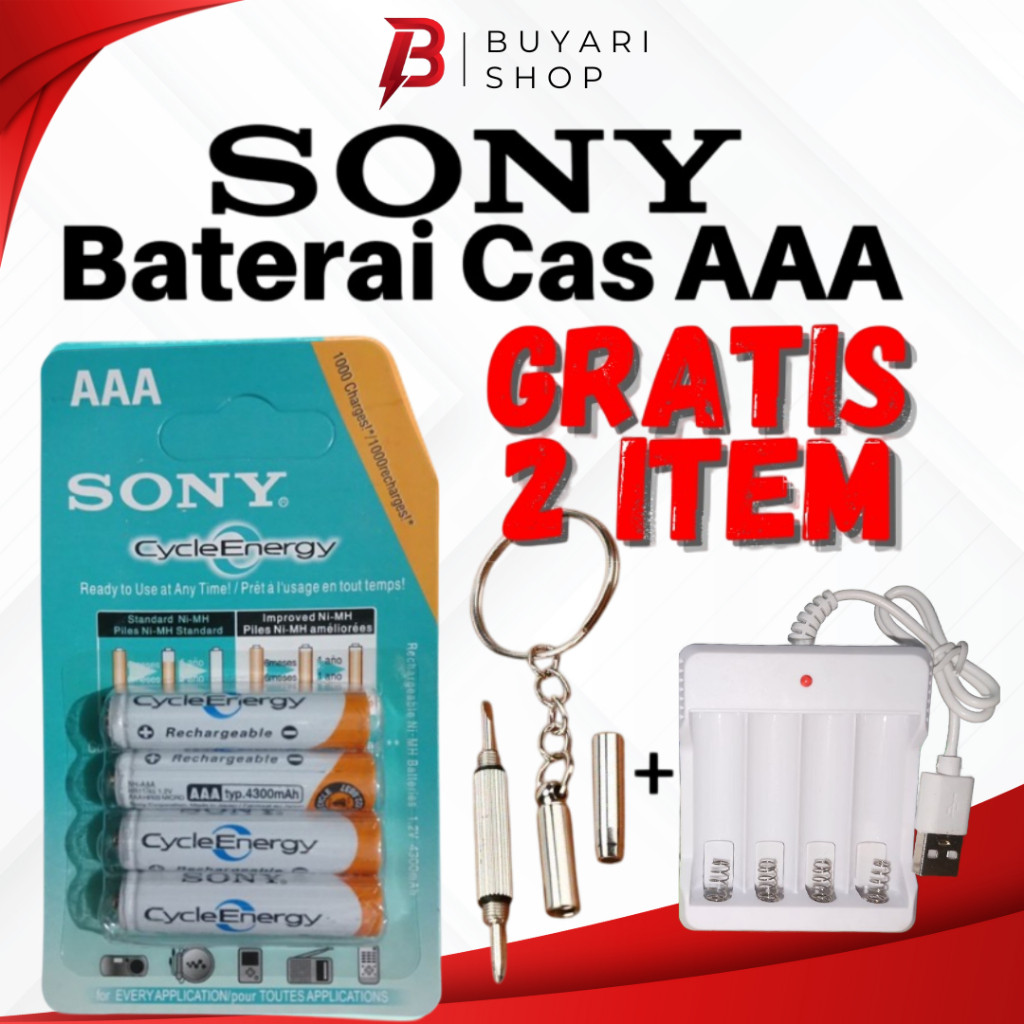 DAPAT CHARGER Baterai AAA Sony Isi 4 Cas Rechargeable Charger Batre Cas AAA dan Charger Batrai Recha