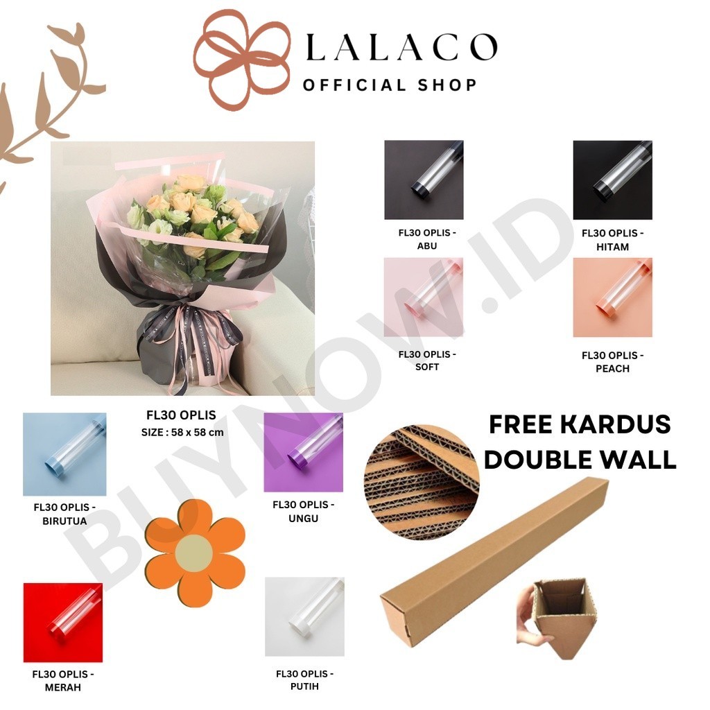 

LALACO - (5 LEMBAR) - FL30 OPLIS Kertas Bunga Paper Buket Motif Frame List OPP Transparan Florist Cellophane