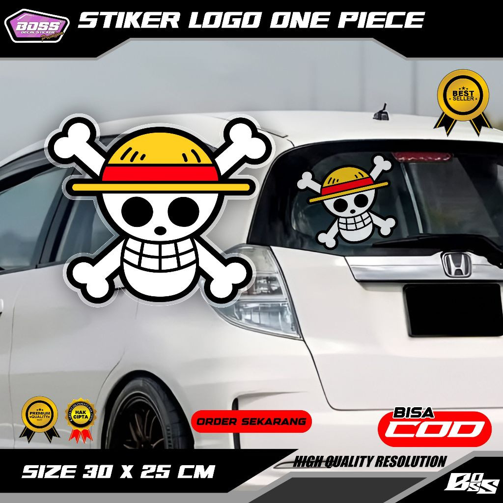 STIKER KACA MOBIL LOGO ONE PIECE / KACA MOBIL / SUDAH CUT / STIKER VIRAL / ONE PIECE KEKINIAN