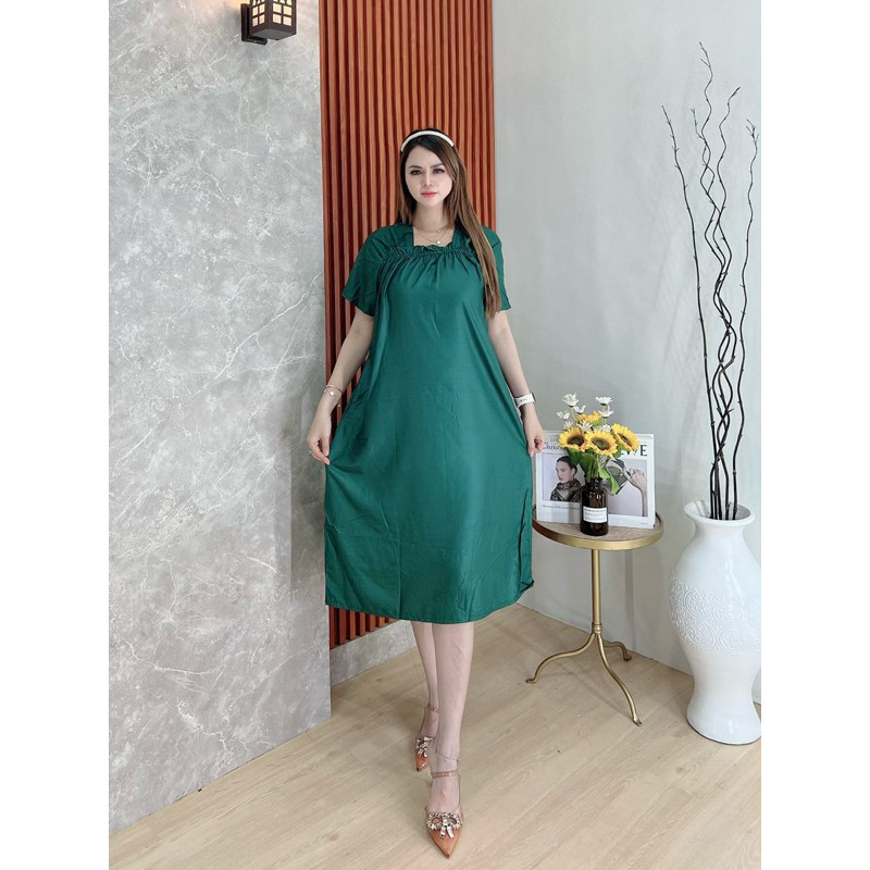 BatikKM Daster Fuji Polos Rayon Adem Dress Full Karet Nyaman Harian Batik Cantik frill Ibu Kain Meny