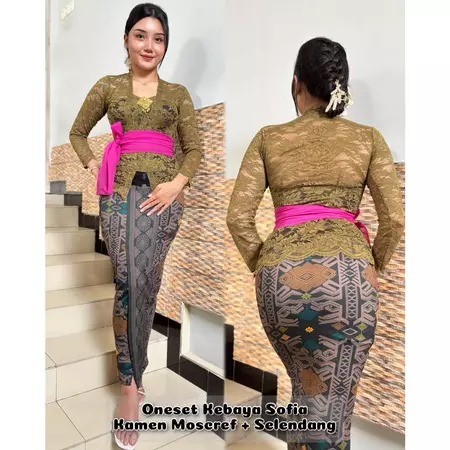 setelan kebaya brukat+rok+slendang /setelan kebaya wanita+kamen bali+slendang/setelan kebaya+kamen j