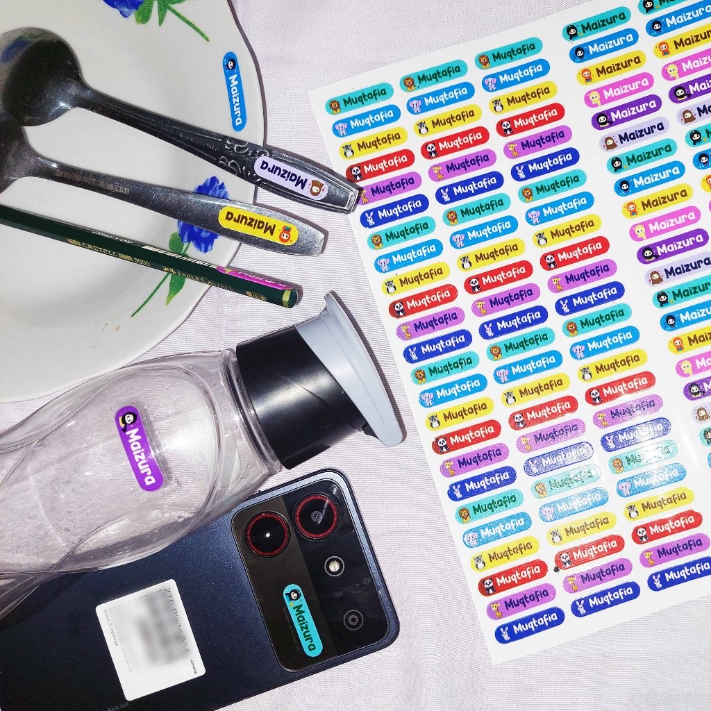 

Sticker Barang Custom Nama Sendok Botol Piring Perabotan Stiker Ajaib Waterproof Timbul Label 24pcs 0,8 cm X 3 cm