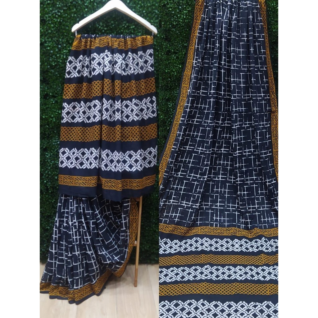 Bahan Saree India 6 yds Katun Mul2 Jaipuri Print Hitam