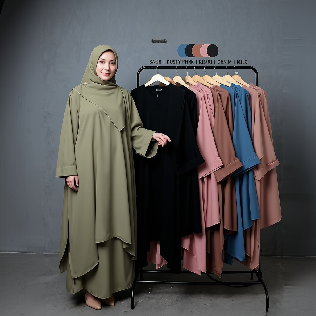 Hanna Zara - Natasha Set Rok Original Annasihah | Setelan Rok Tunik Syari Melayu Batwing Longgar | G