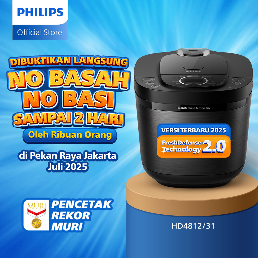 Philips Digital Rice Cooker Magicom 1.8 L - 3000 Digital Series HD4812/31 - Hitam - 18 Menu Masak - 