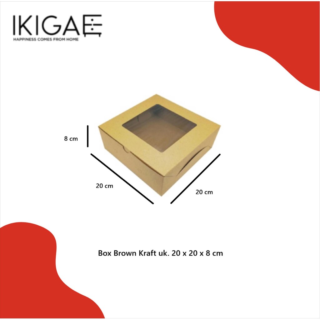 BOX / KOTAK KUE BROWN CRAFT / DUS KUE ANTI MINYAK UK. 20 X 20 X 8 CM