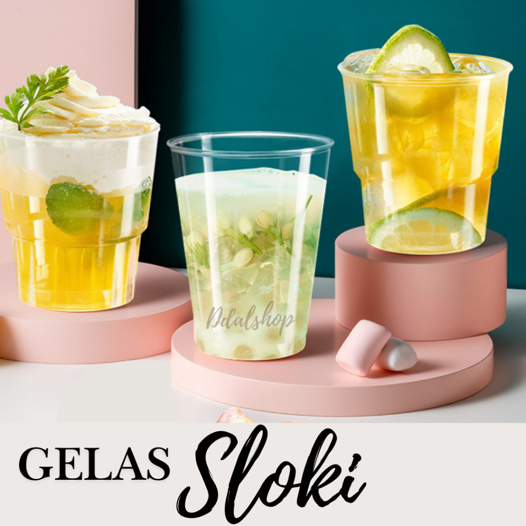 Gelas Plastik Bening Transparant Unik Sloki mini Seperti Kaca untuk Minuman Jus Dessert cup